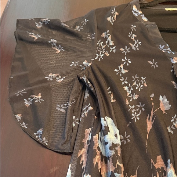 Black Floral Blouse By Timeson. Size L - Picture 5 of 6